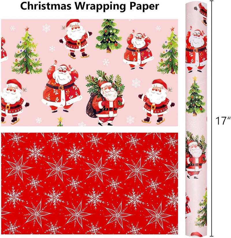 MAYPLUSS Christmas Wrapping Paper Roll - 17 Inch X 33 Feet - Cute Santa Claus Christmas Tree Reversible Strip Gift Wrapping Paper, Thick Wrap Paper for Holiday Party New Year Kids - Image 4